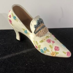 Antique Victorian style Floral Embroidered Decorative Lady, Shoe